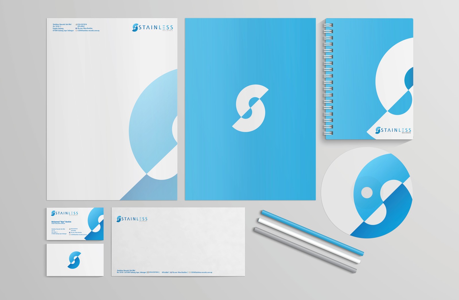 Stainless Records stationery suite mockup