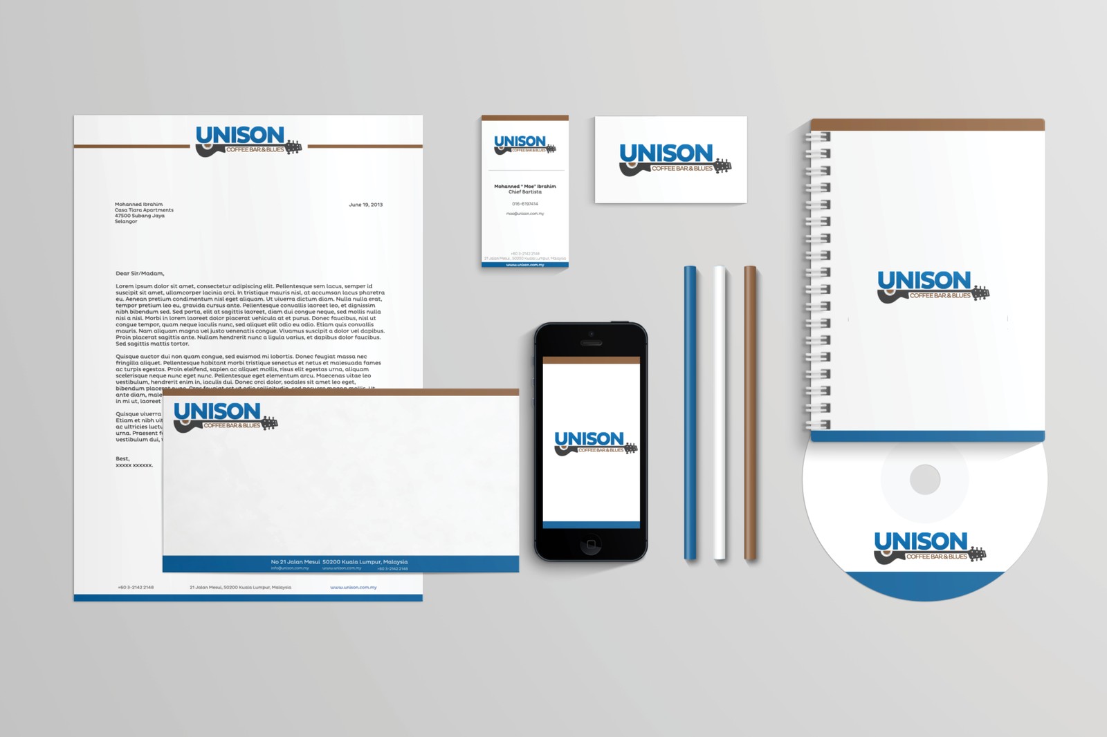 Unison stationery and collateral mockup